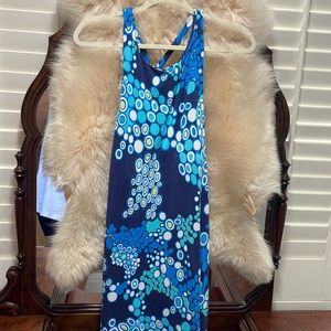 Tori Richard Blue and White Patterned Dress